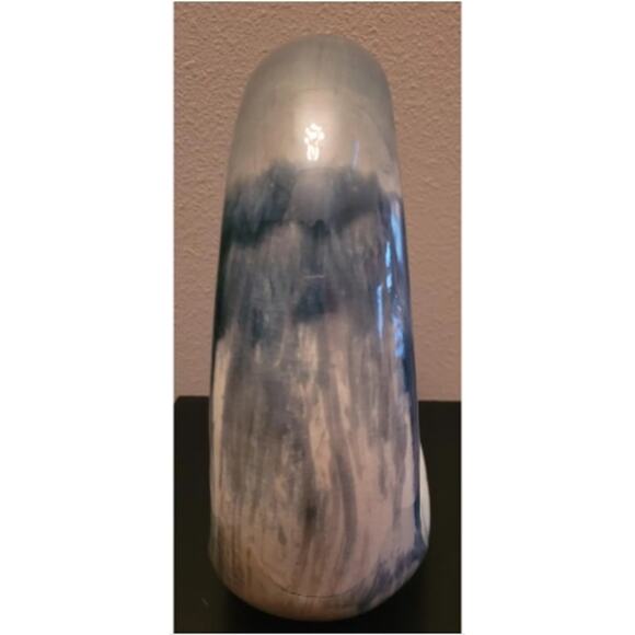 Vintage Ceramic Blue White Modern Abstract Wave Sphere Sculpture 11 inches tall - Picture 3 of 6